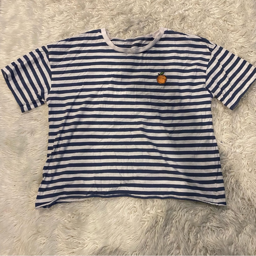 Striped cropped tee with peach embroidery
